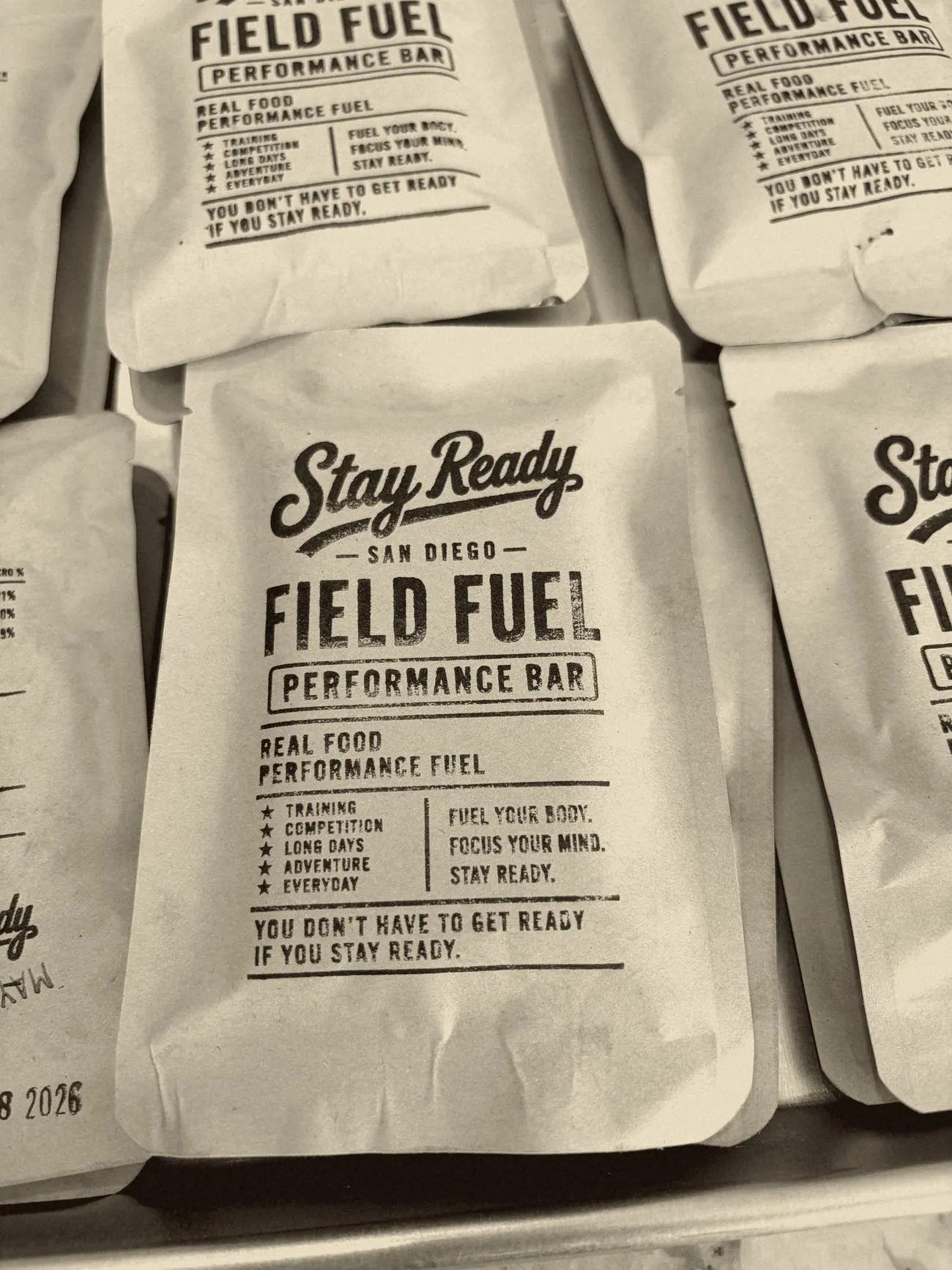 Stay Ready Field Fuel bar in hand-stamped kraft packaging